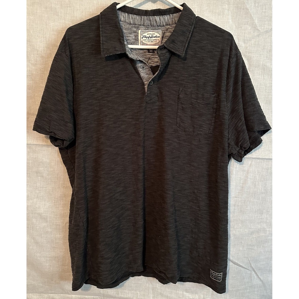 Flag & Anthem Mens XL Polo Shirt Black Charcoal Slub Knit Cotton Pocket
